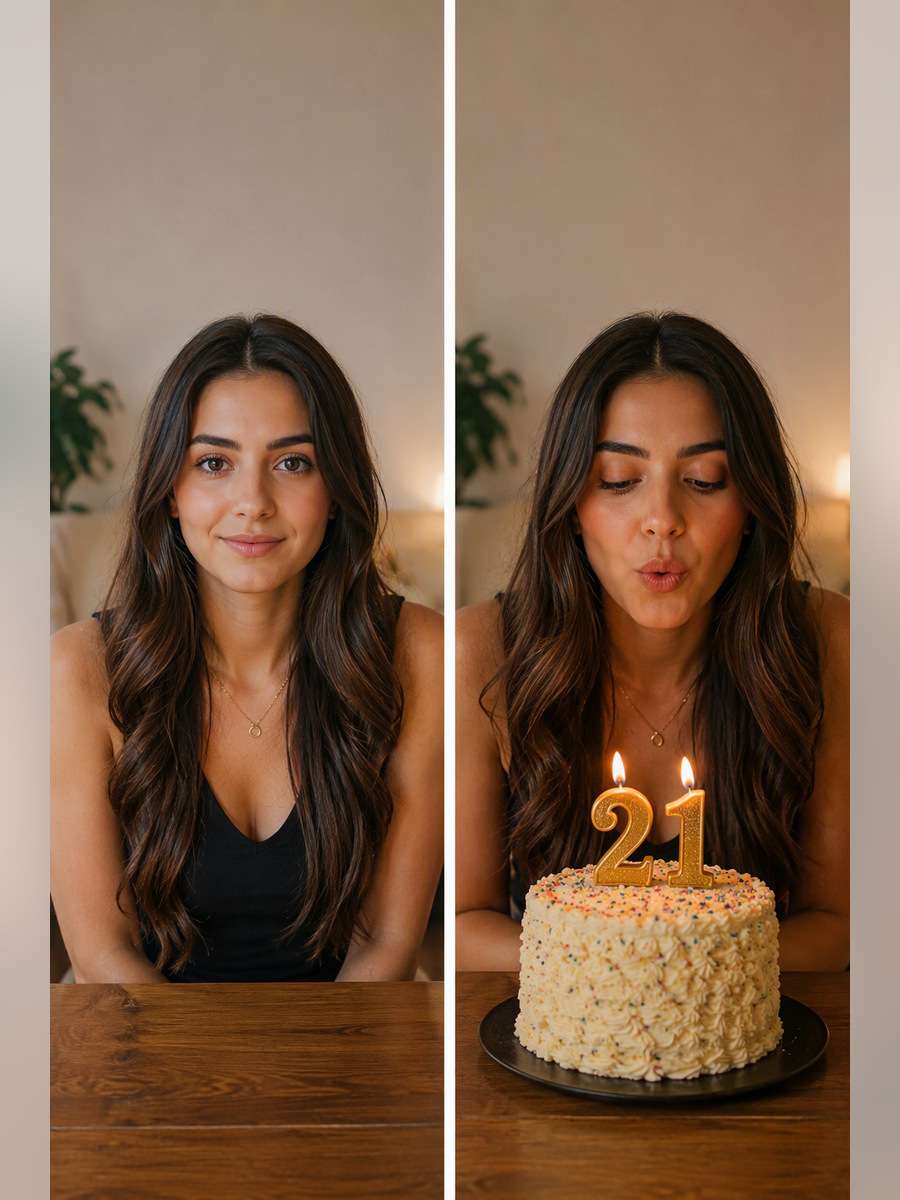 Twenty-One Candle Moment — illustrative image-to-image before and after
