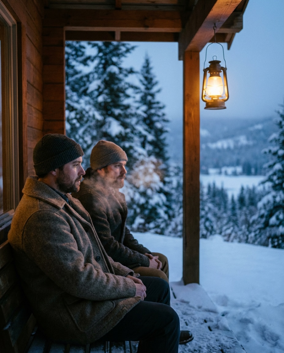 winter cabin porch photo
