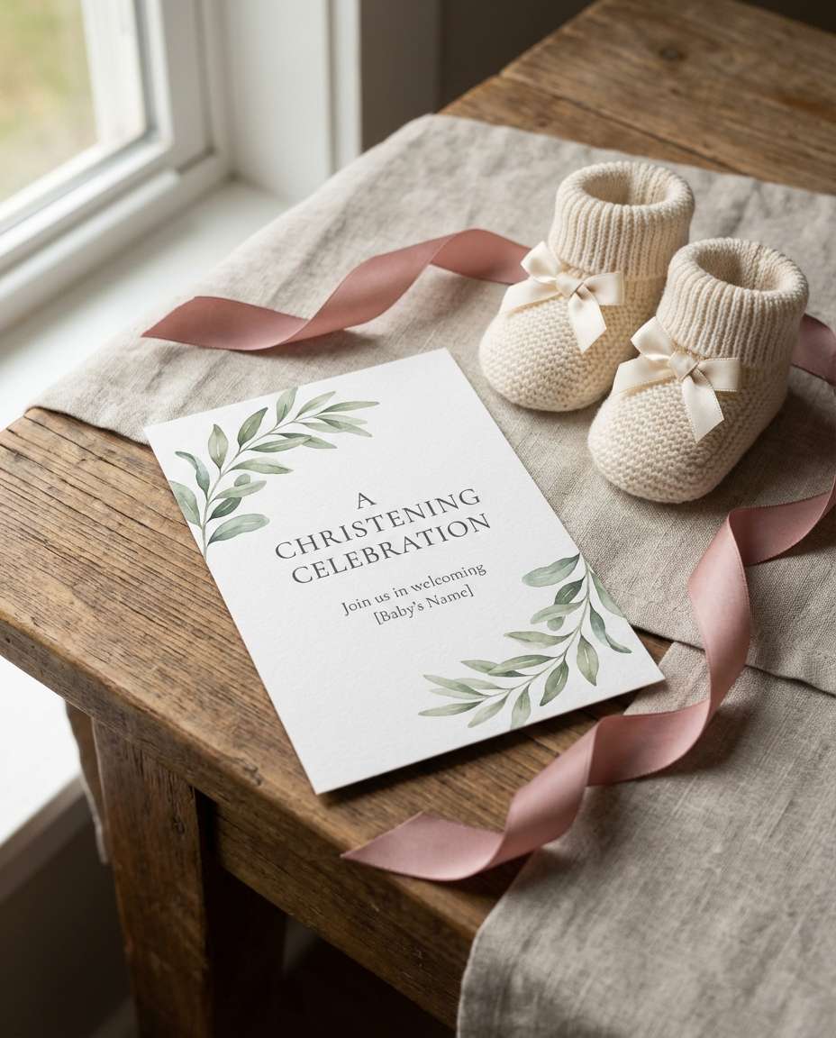 ribbon and booties flatlay photo