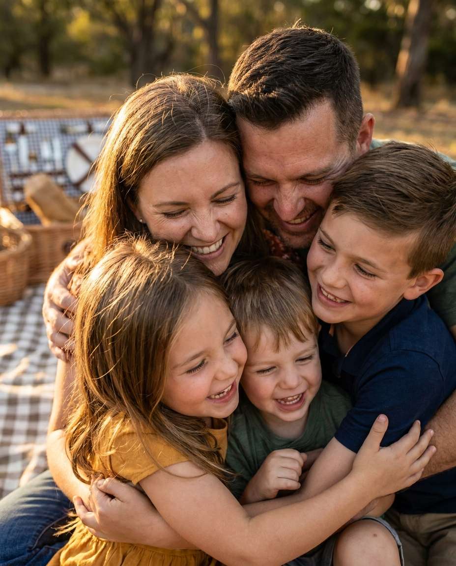candid group hug photo