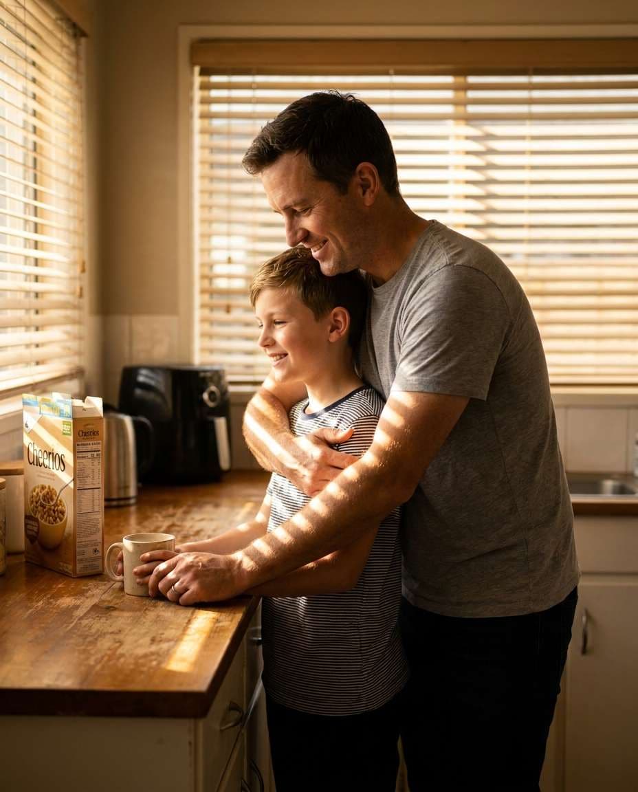 kitchen morning hug photo