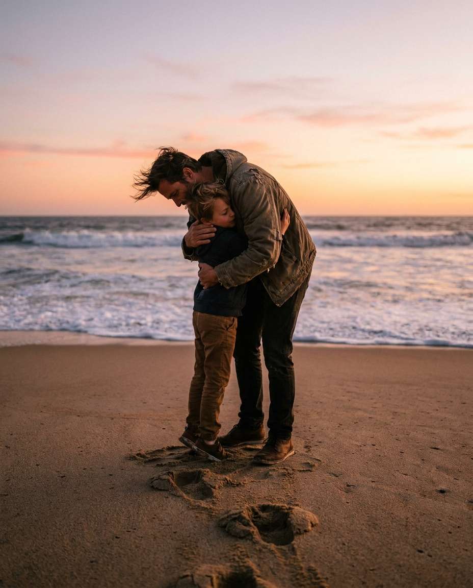 fatherson beach hug photo
