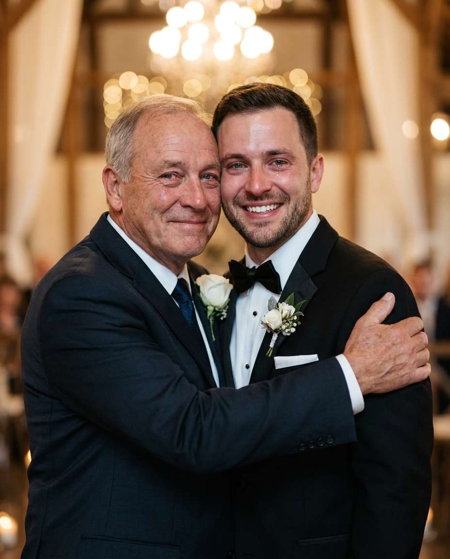 wedding day dad hug photo