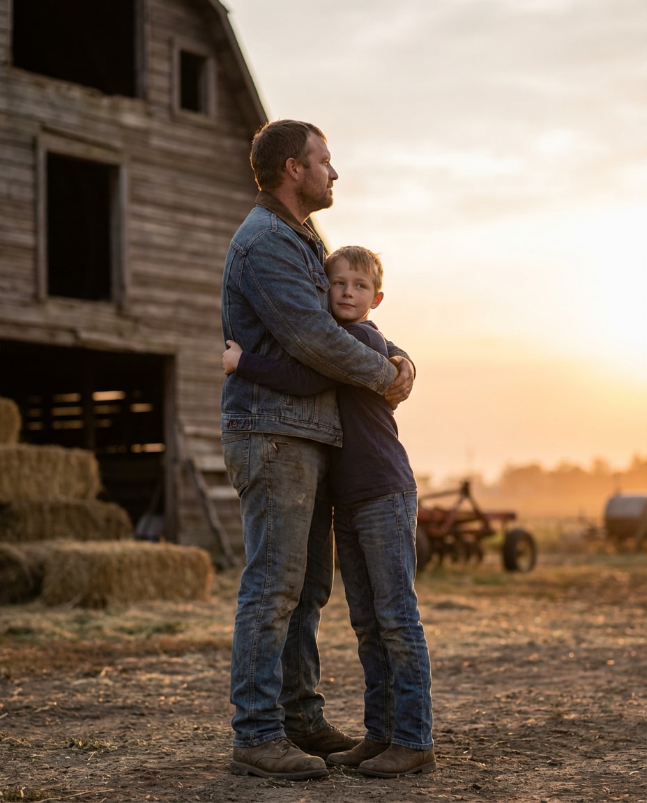 farm sunset embrace photo