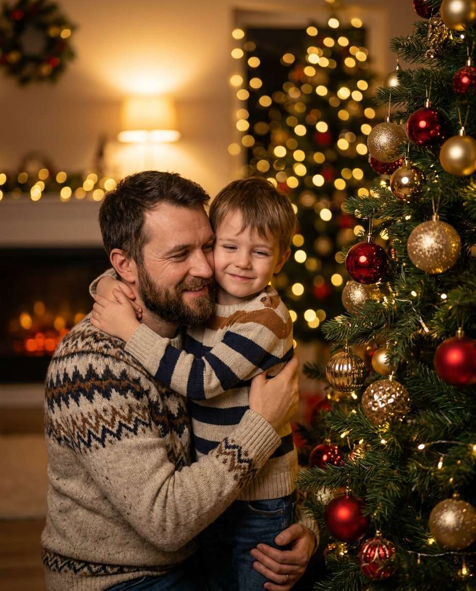 holiday tree hug photo