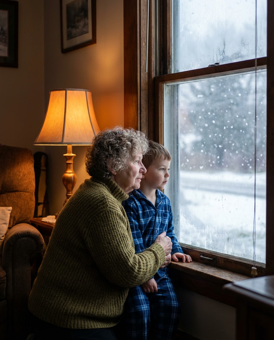 snowy window scene photo