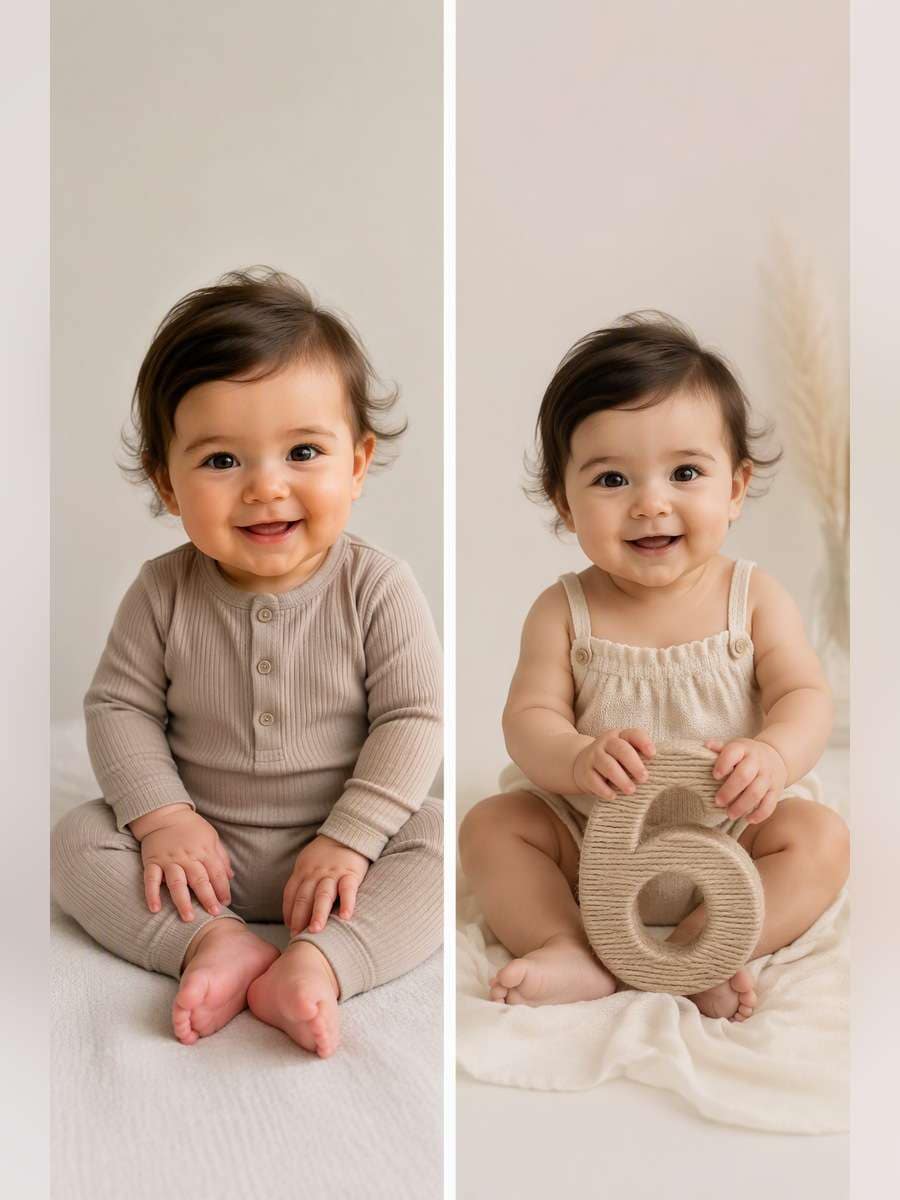 Minimal 6-Month Portrait - illustrative image-to-image before and after