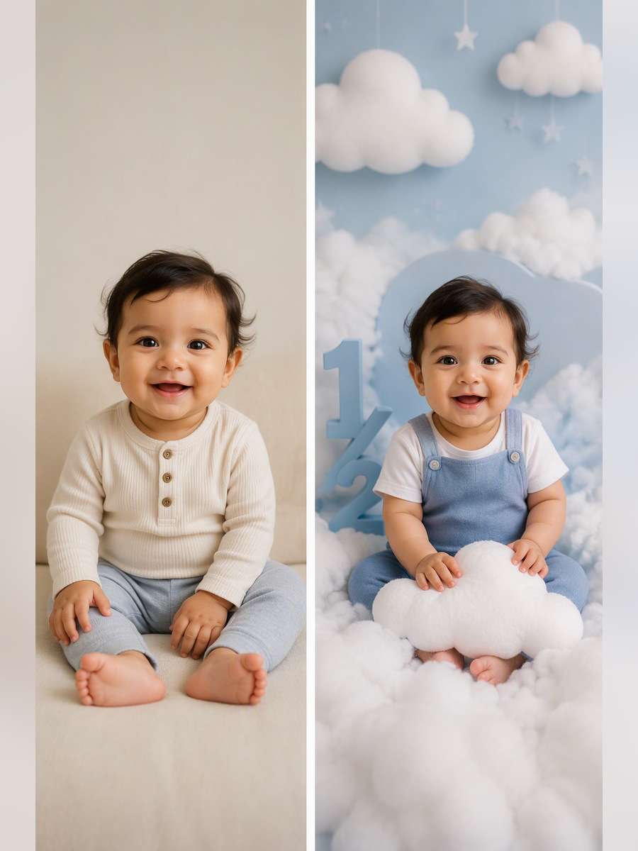 Cloud Theme Half Birthday - illustrative image-to-image before and after