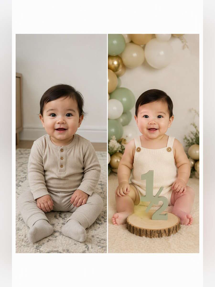 Sitter Session Half Birthday - illustrative image-to-image before and after