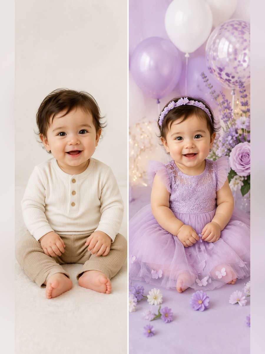 Lavender Half Birthday Look - illustrative image-to-image before and after