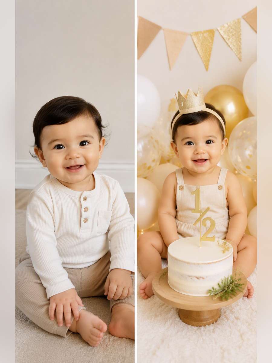 Half Birthday With Banner Feel - illustrative image-to-image before and after