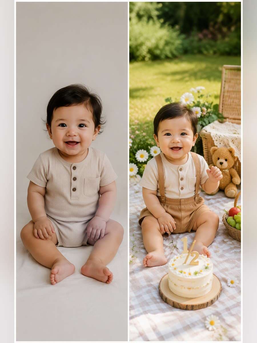 Outdoor Picnic Half Birthday - illustrative image-to-image before and after
