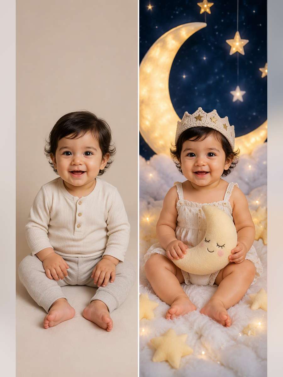 Moon and Stars Half Birthday - illustrative image-to-image before and after