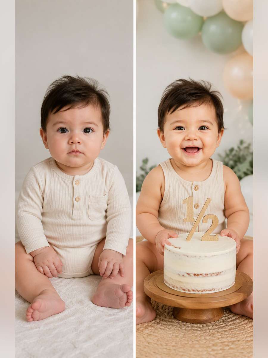 Smiling Six-Month Memory - illustrative image-to-image before and after