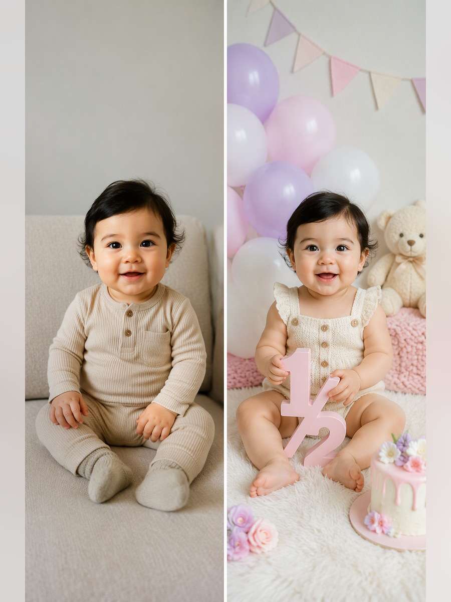 Pastel Half Birthday Scene - illustrative image-to-image before and after