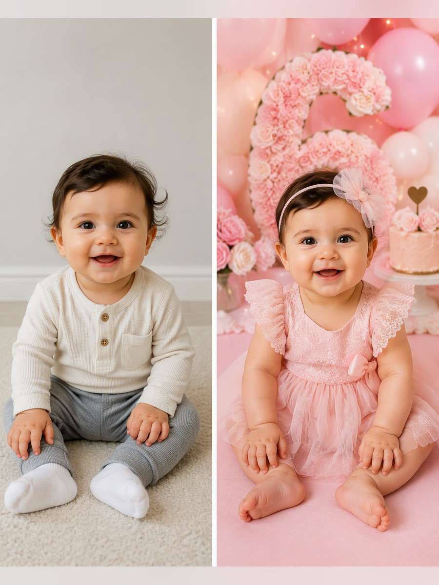 Soft Pink Half Birthday - illustrative image-to-image before and after