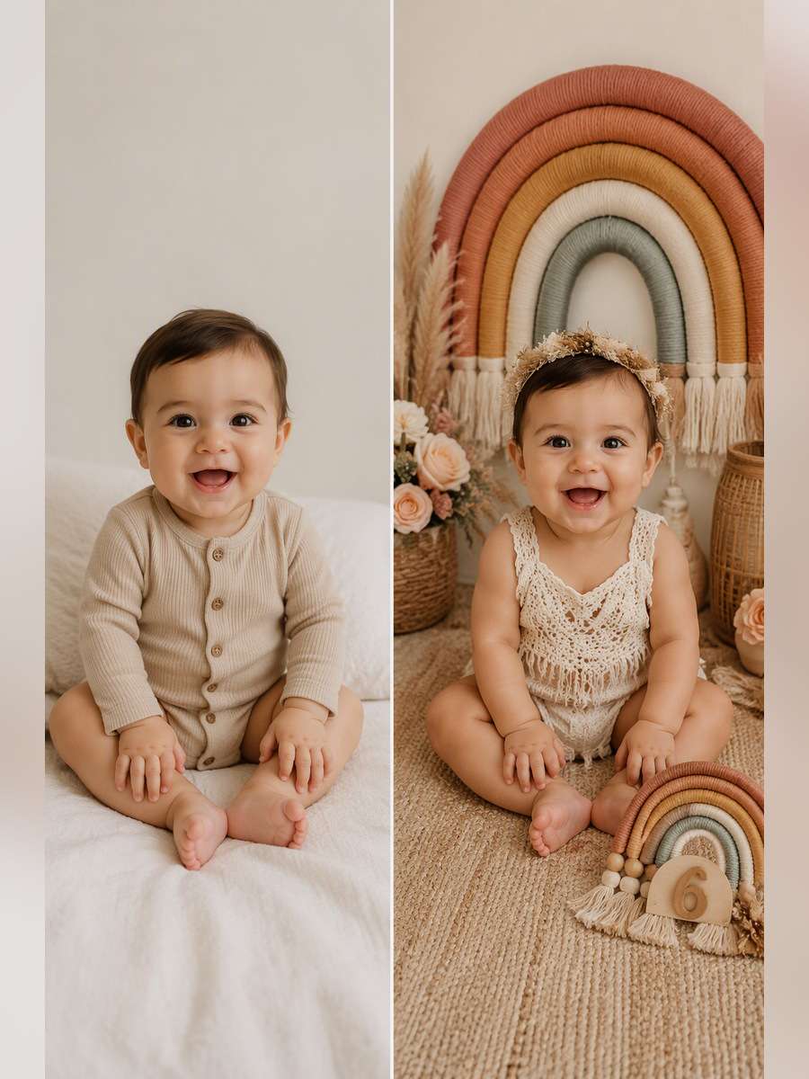 Boho Rainbow Half Birthday - illustrative image-to-image before and after