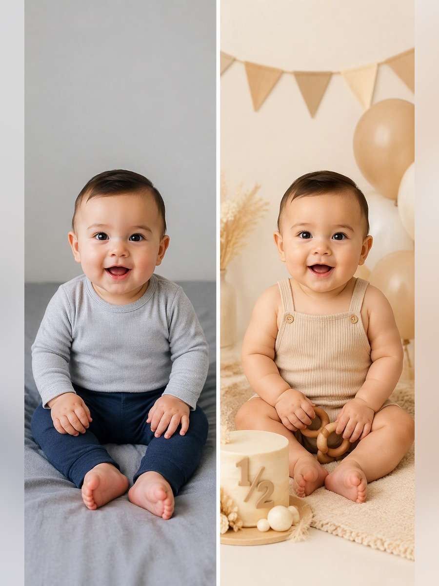 Cream-and-Beige Studio Setup - illustrative image-to-image before and after