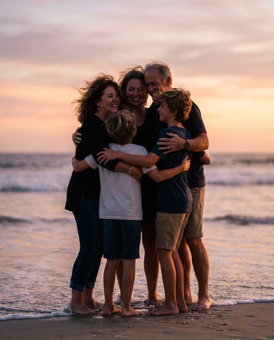 beach sunset hug photo