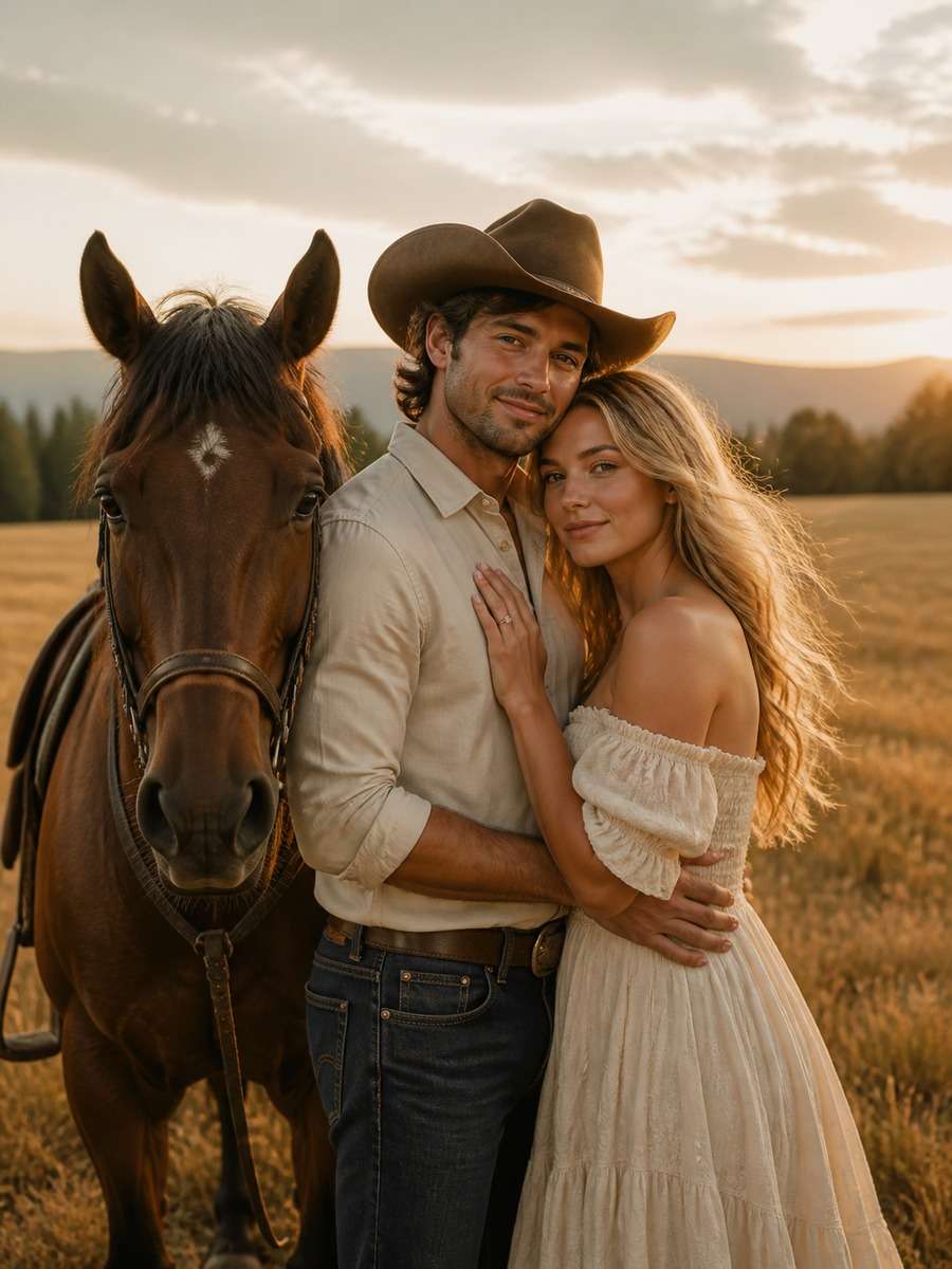 Golden Field Horse Embrace photo