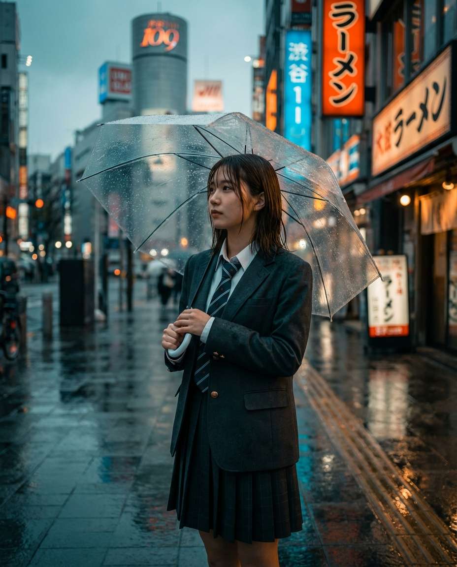 rainy umbrella scene photo