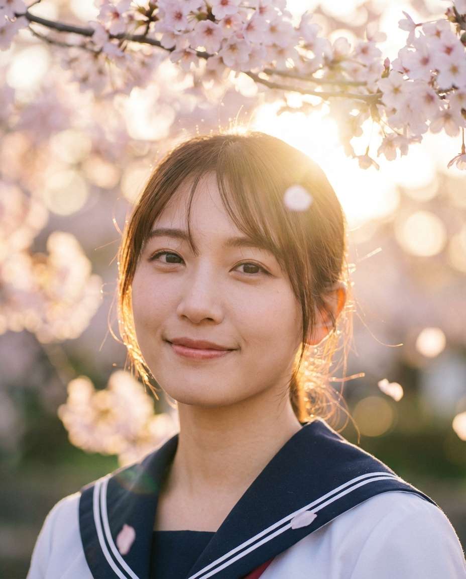 backlit sakura portrait photo