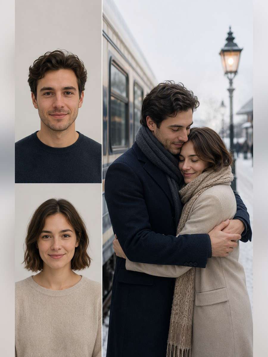 Winter Platform Goodbye — illustrative image-to-image before and after