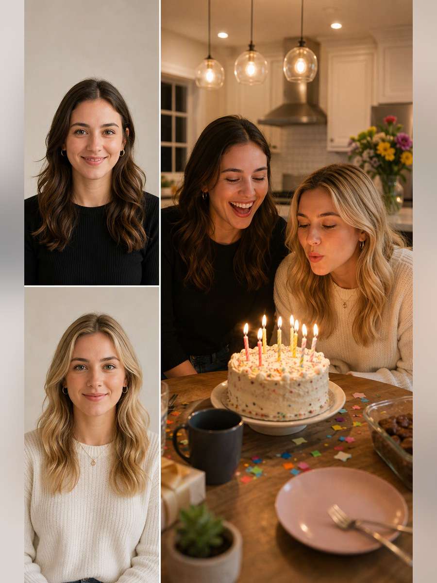 Birthday Across the Table — illustrative image-to-image before and after