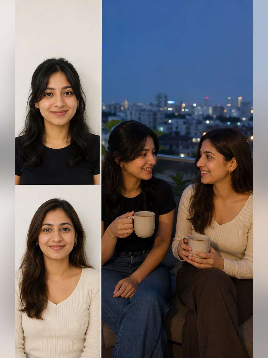 Rooftop Tea Reunion — illustrative image-to-image before and after