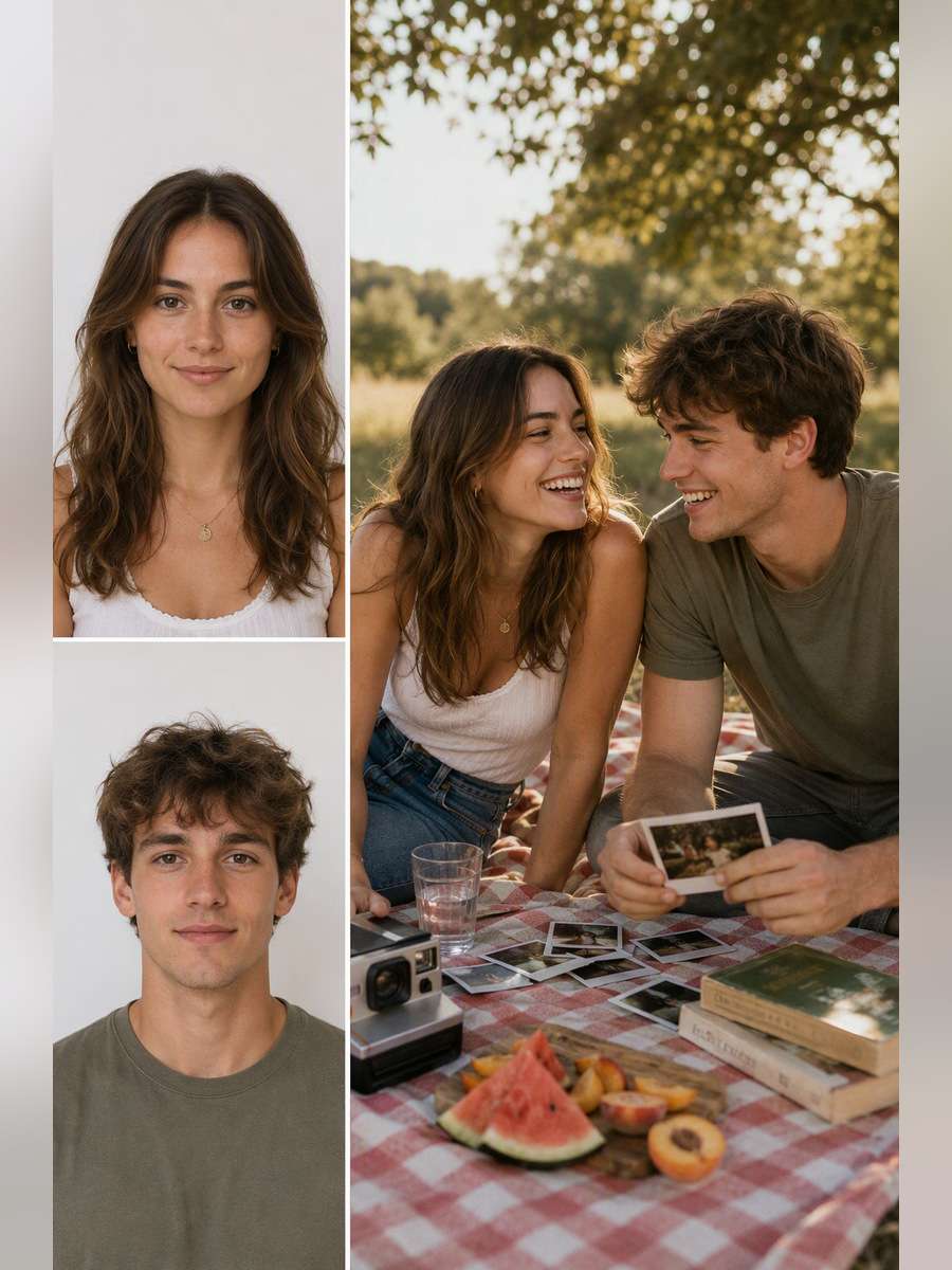 Instant-Film Summer Picnic — illustrative image-to-image before and after