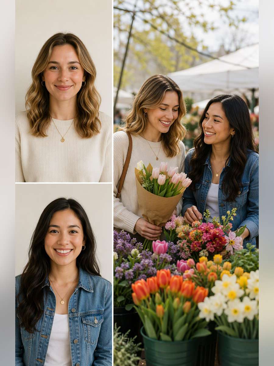 Spring Flower Market — illustrative image-to-image before and after