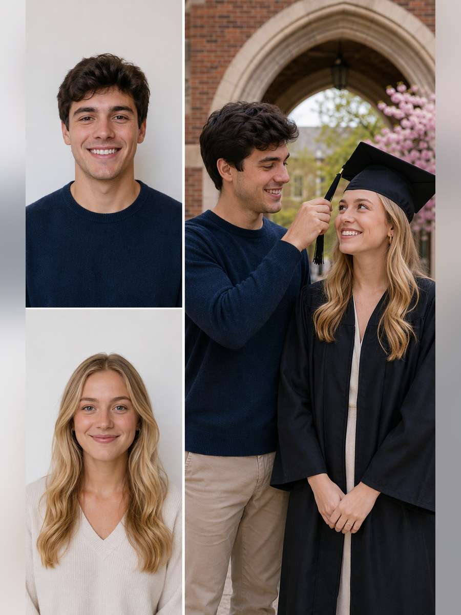 Graduation Day Together — illustrative image-to-image before and after