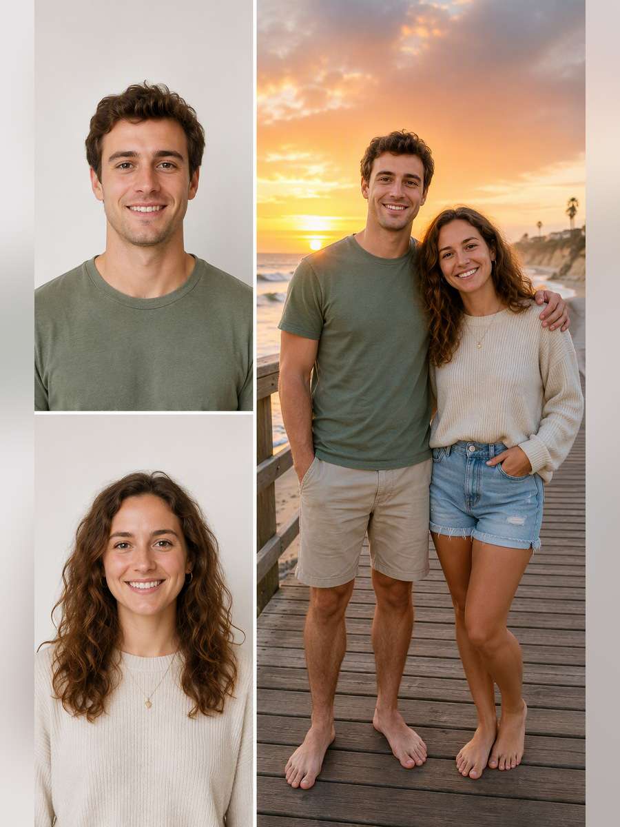 Coastal Sunset Reunion — illustrative image-to-image before and after