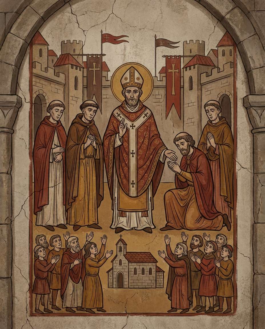 romanesque fresco scene photo