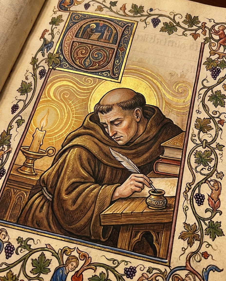 monk scribe desk photo