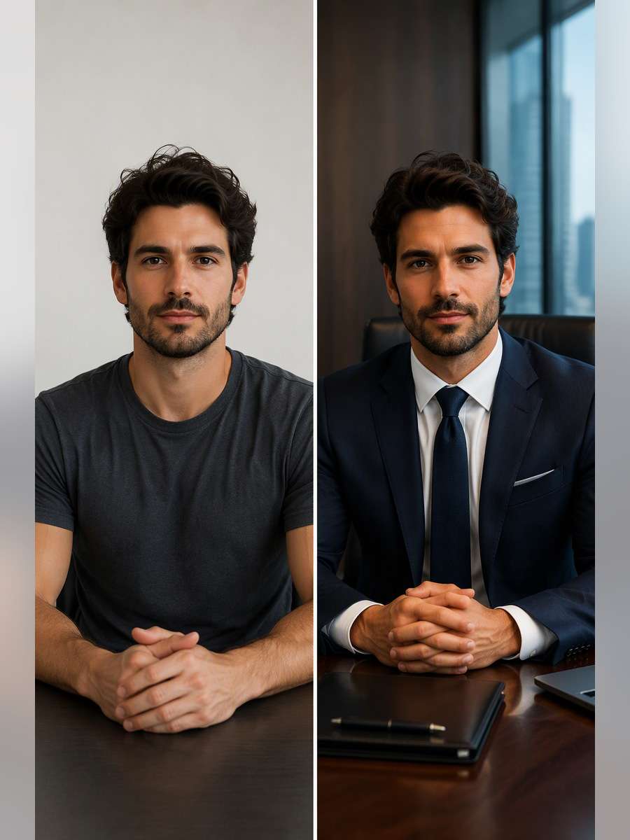 Executive Boardroom Portrait - illustrative image-to-image before and after