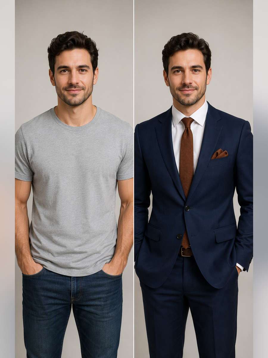 Navy Suit With Brown Accents - illustrative image-to-image before and after