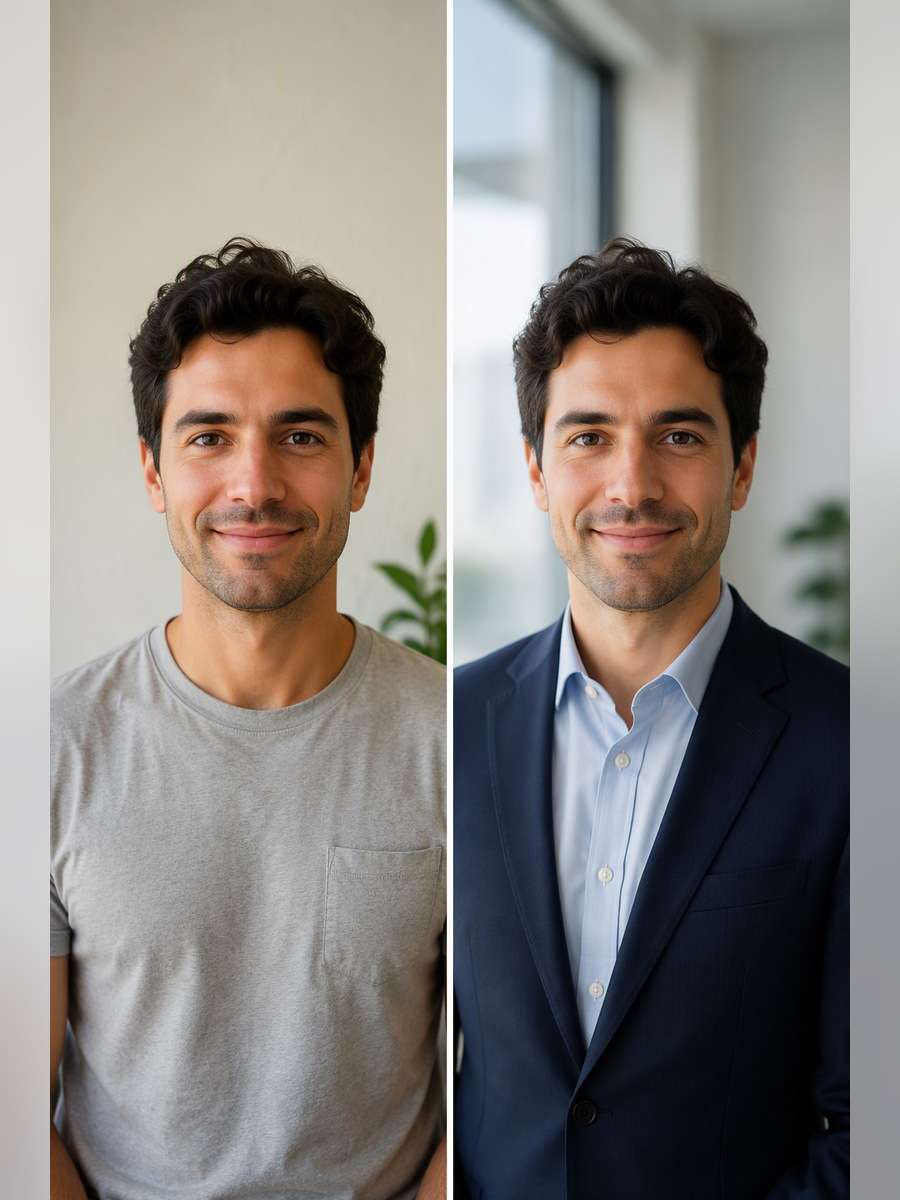 Window-Lit Business Headshot - illustrative image-to-image before and after