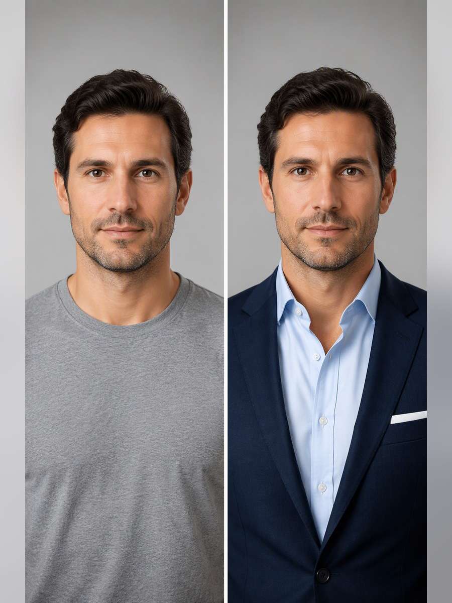 Crisp Collar Business Look - illustrative image-to-image before and after