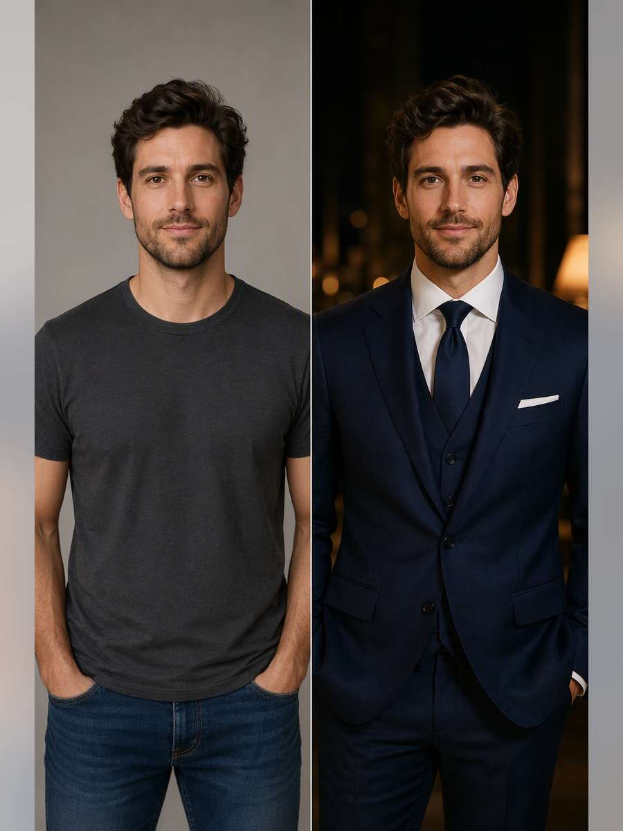 Polished Evening Suit - illustrative image-to-image before and after