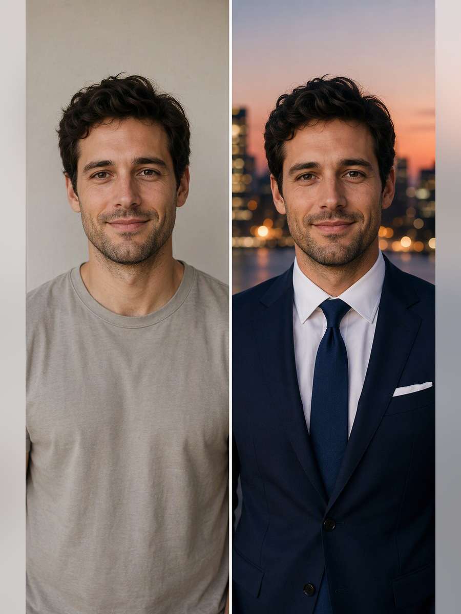 Navy Suit at Dusk - illustrative image-to-image before and after