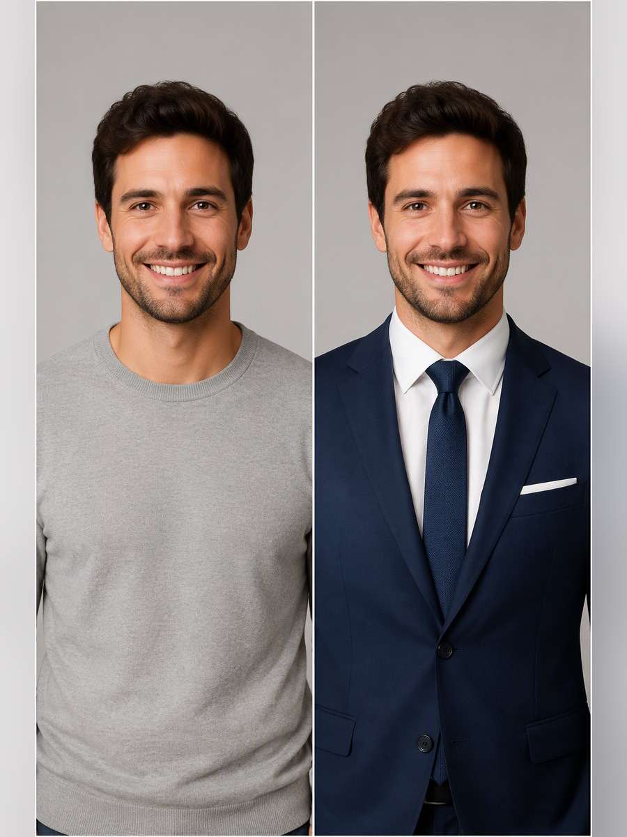 Blue Suit With Tie Detail - illustrative image-to-image before and after