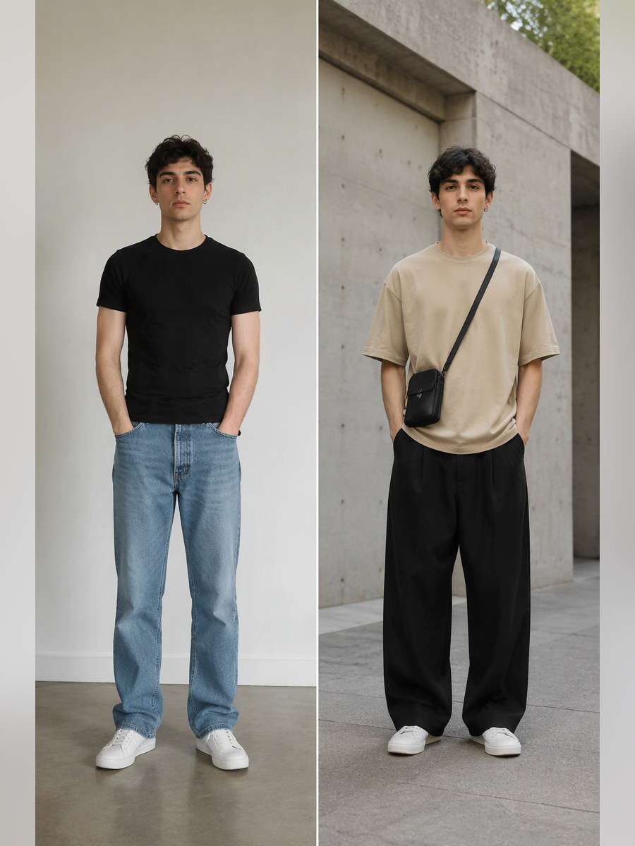 Neutral Streetwear Portrait — illustrative image-to-image before and after
