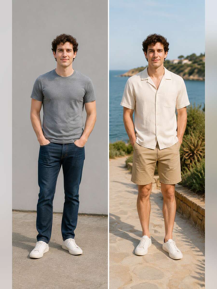 Summer Short-Sleeve Camp Shirt — illustrative image-to-image before and after