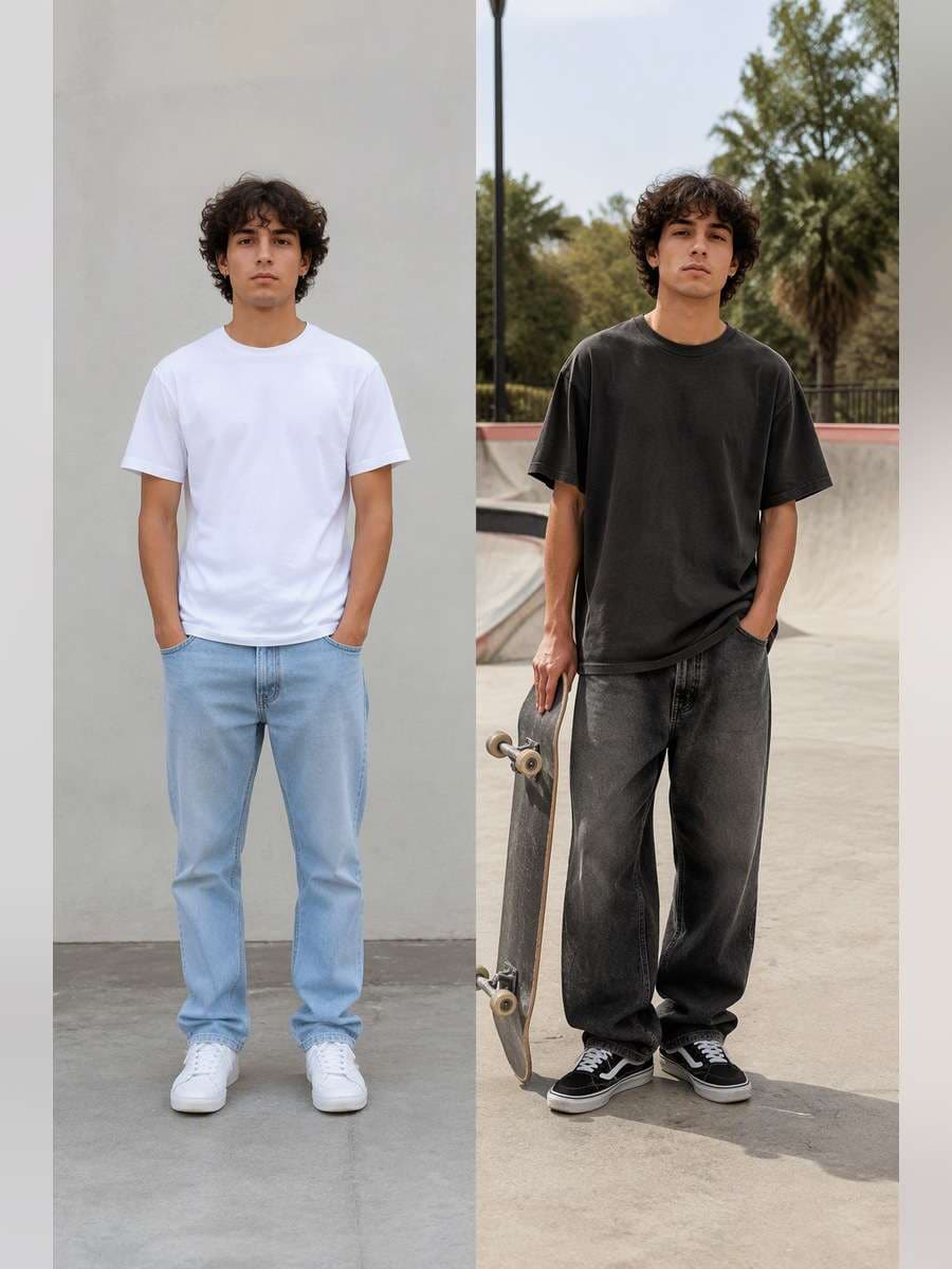 Washed Black Skater Look — illustrative image-to-image before and after