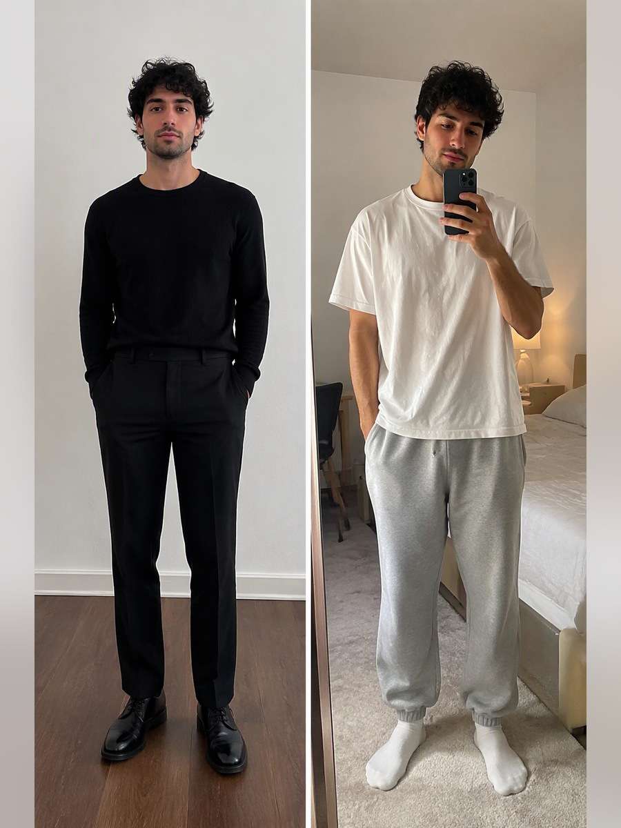 Everyday Phone Selfie Outfit — illustrative image-to-image before and after