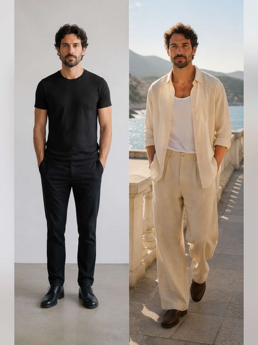 Cream Linen Open Shirt — illustrative image-to-image before and after