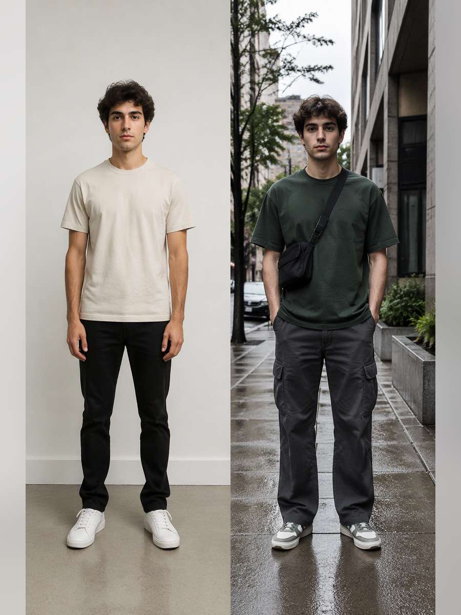 Forest Green Streetwear Tee — illustrative image-to-image before and after