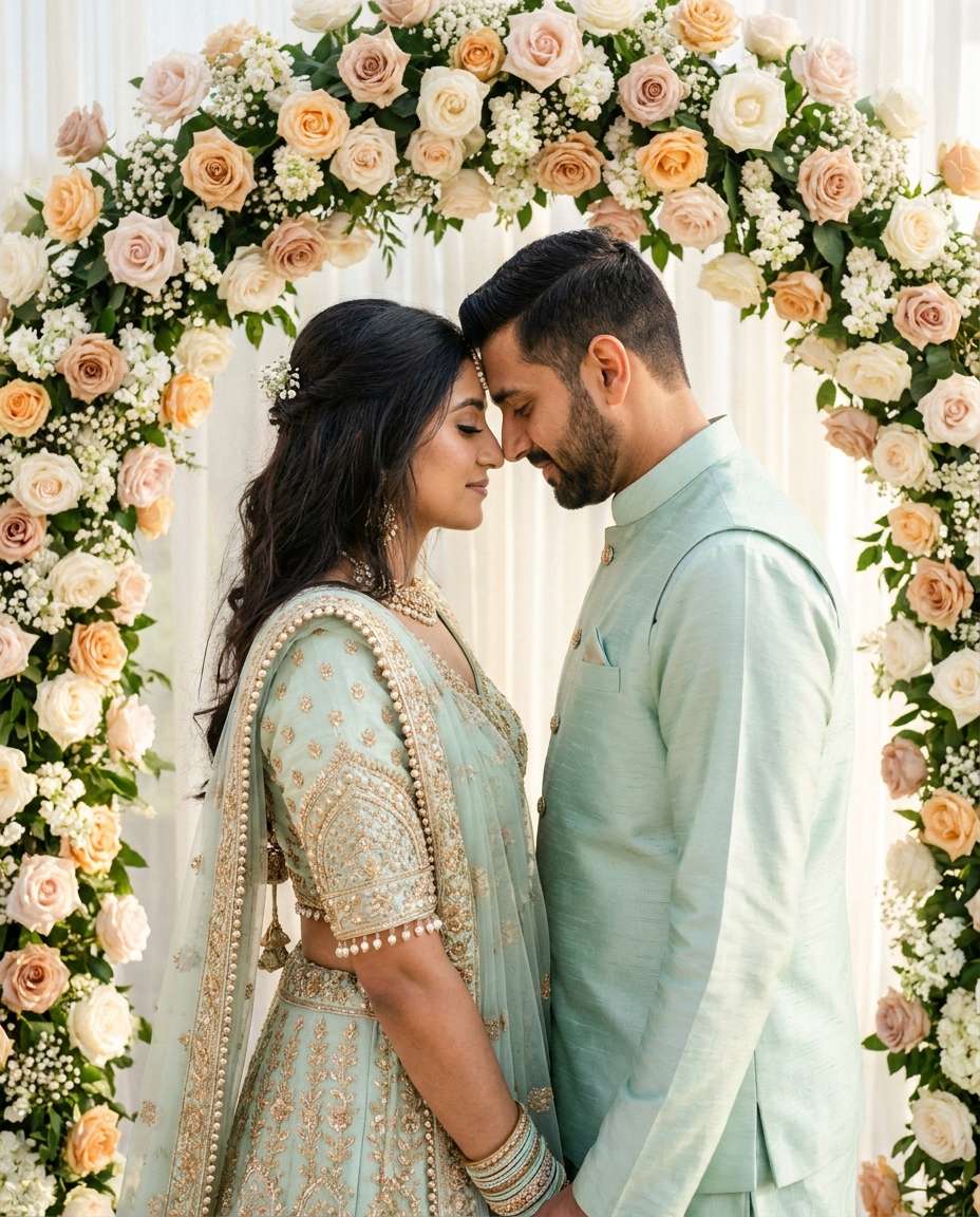 floral arch close pose photo