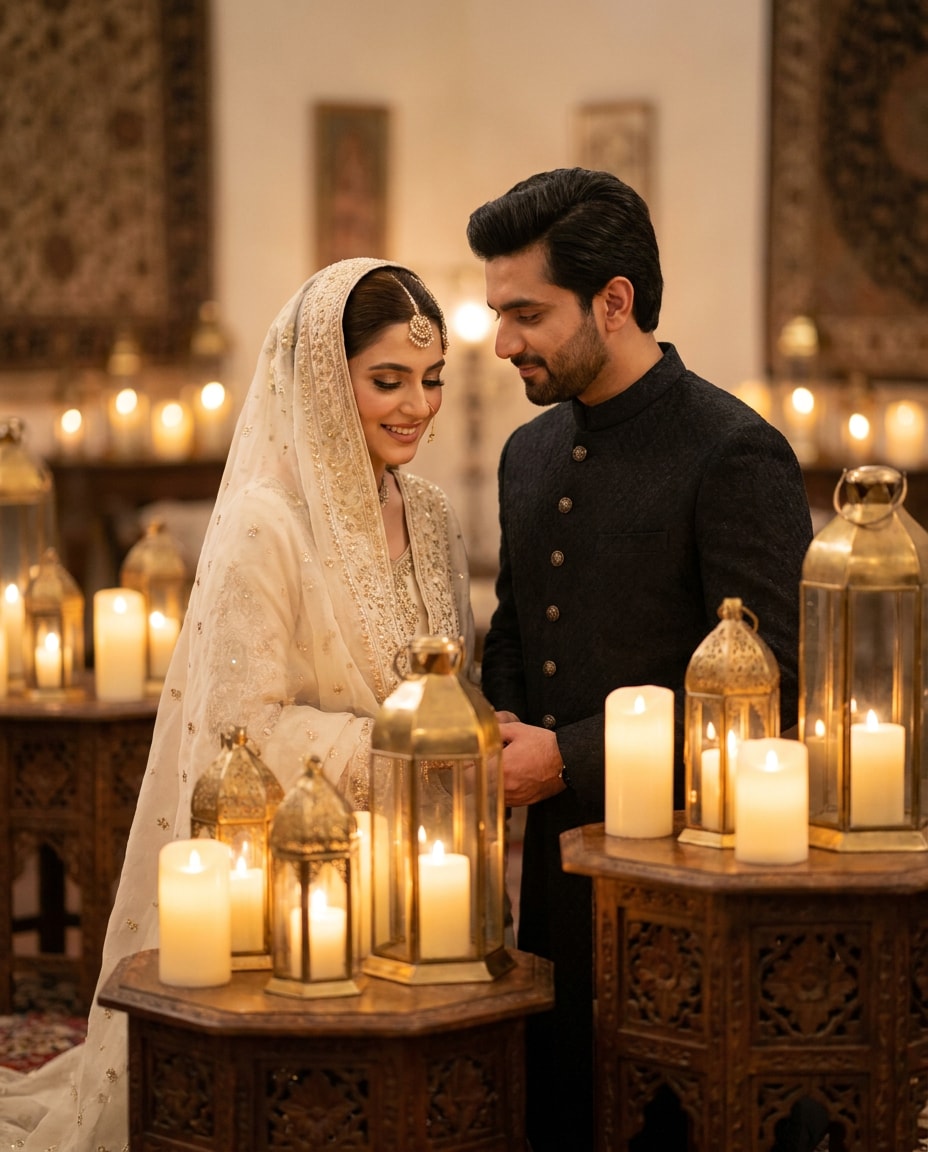 candlelit nikah portrait photo